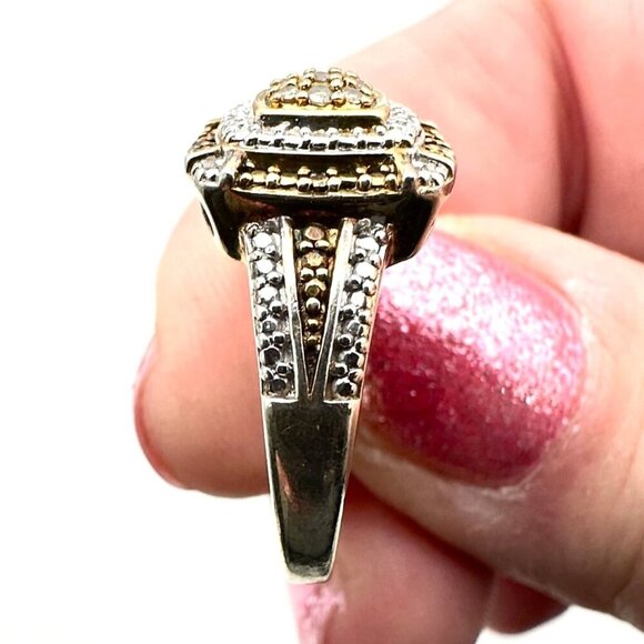 Designer Womens Ring Sterling Silver Champaign & Clear Diamond Size 6 - Picture 4 of 6